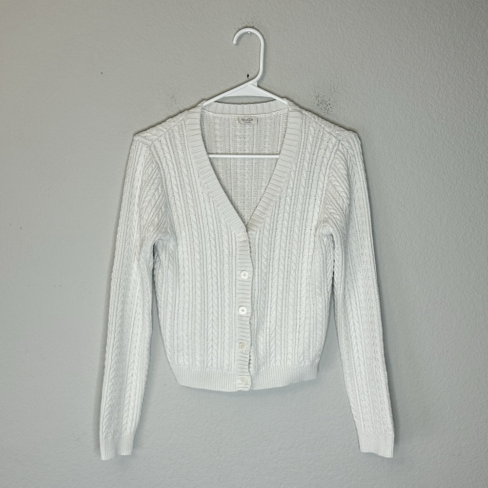 John Galt White Zoe V Neck Cable Knit Button Up Cardigan Women's One Size